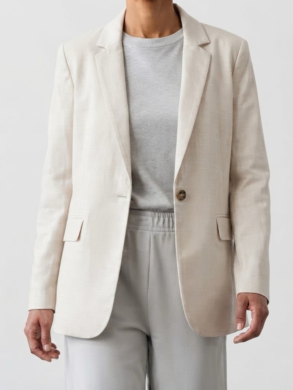 House of Harlow 1960 Light Cream Single-Button Blazer XS Minimal Chic Office